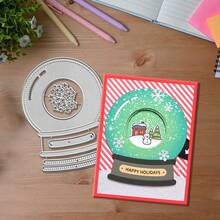 创意节日快乐水晶球模具，DIY剪贴簿相册和压花模板，贺卡制作工具，卡片纸切割工艺品，礼品卡制作模板模切。 - 銀色 - 查看 3