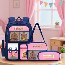 3pcs Fashion Capybara Themed Backpacks With Adjustable Shoulder Straps - Durable Nylon Material, Zipper Closure, Polyester Lining, Printed Design - Perfect Gift For Capybara Lovers, Travel Backpack, Shoulder Bag, Storage Bag, Handbag Gift, Back To School Essential - Rectangle - View 11