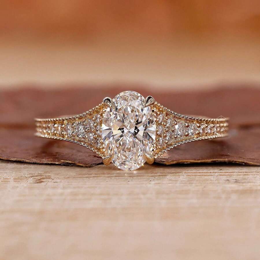 Women's Classic Minimalist 18K Gold Plated Cubic Zirconia Egg-Shaped Wedding Ring - Gold - View 1
