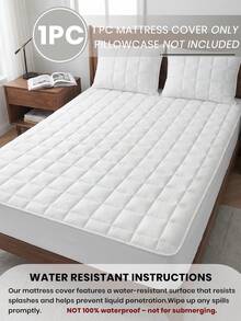 1 pieza Sábana ajustada acolchada impermeable, ropa de cama, protector de colchón, ropa de cama suave y cómoda para el dormitorio, funda de colchón hipoalergénica, se ajusta a tamaños Queen, King, Twin, Cubierta de colchón suave, a prueba de polvo, regalo perfecto para fiestas, lavable a máquina, decoración de habitación, decoración de dormitorio - Blanco - Ver 2