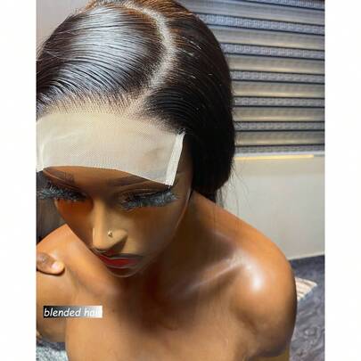 Bob Wig Human Blended Hair 13x4 Lace Front Wigs Human Blended Hair 180 Density Straight Frontal Wigs Human Blended Hair HD Transparent Lace Wig Short Bob Human Blended Hair Wigs For Women Pre Plucked Cut Wig 8-36Inch Natural Black