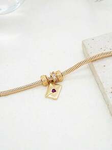 1pc European & American Fashion Gold Snake Bone Chain Bracelet With Cubic Zirconia Beaded Pendant, Suitable For Women's Daily Wear, Dates, Parties, Holiday Gifts - 黃金 - 查看 2