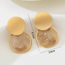 1对时尚圆形亚克力吊坠耳环 - 金黃色 - 查看 4