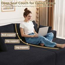 71"Oversized Chaise Lounge Chair,Sectional Double Lounge Chaise With Pillows, Upholstered Corduroy Boneless Lounge Chair, Fluffy Modern Loveseat Sleeper Sofa For Living Room Or Bedroom - 黑色 - 查看 7