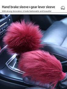 1pc New Faux Wool Plush Steering Wheel Cover, Handbrake & Gear Shift Sleeve Set For Car - Multicolor - View 4