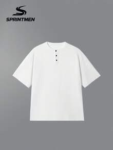 Áo Polo nam dáng rộng màu trắng, cổ Henley, cài nút, chất liệu dệt kim kiểu waffle, phong cách thể thao và thường ngày, có thể giặt máy, phù hợp mặc hàng ngày vào mùa hè, đi làm, chạy bộ, hoạt động ngoài trời. - trắng - Xem 4