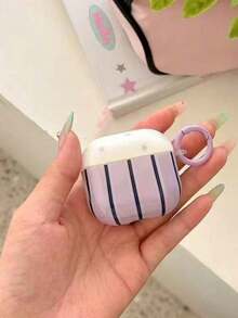 1pc Purple Striped & Star IMD Molded Wavy Dot Cherry Earphone Case, Suitable Compatible With AirPods 4, Pro 3, New Pro 2, Pro 3, Cute 2 Earphone Case - Lilac Purple - View 5