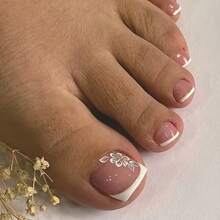 24-Piece Wearable Nail Set With White Edges, French Floral Manicure, Wearable Toenail Patches - 1-60 - Xem 8