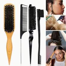 Set de 4 cepillos de pelo suaves | Peine con bordes de nailon y cepillo para peinado, adecuado para coletas y moños elegantes, cabello liso y fino, apto para tipo de cabello normal, unisex adulto - Multicolor - Ver 8