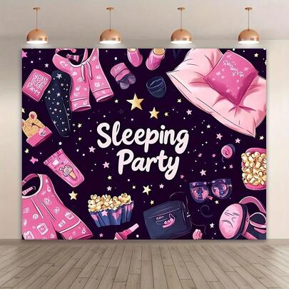 平面2D背景布 - 睡衣派对主题摄影背景布，房间和工作室道具装饰横幅，适用于家庭聚会、派对、工作室和户外节日等多种家居装饰，平面2D设计。多种款式和尺寸可供选择。