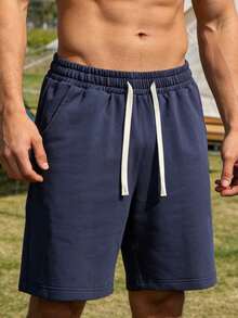 Men's Casual Shorts, Versatile Simple Design, Suitable For Sports, Outdoor, Dating, Gift For Girlfriend, Drawstring Pockets, Spring/Summer - Navy Blue - View 1