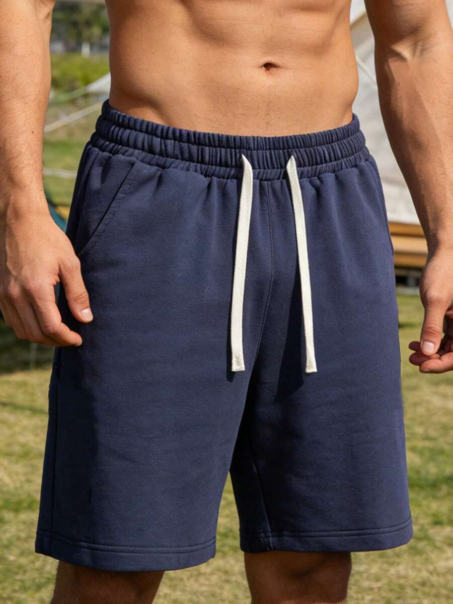 Men's Casual Shorts, Versatile Simple Design, Suitable For Sports, Outdoor, Dating, Gift For Girlfriend, Drawstring Pockets, Spring/Summer - Navy Blue - View 1