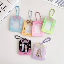 1pc Transparent Cartoon Bow Photo Frame Pendant, Suitable For Photos, Stickers, With Card Slot & Keychain - Bow Card Holder - View 3