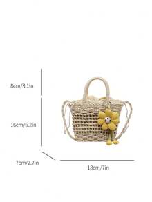 1pc Summer New Handmade Straw Tote Bag With Sunflower Pendant, Versatile Shoulder Bag - White - View 6