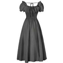 法式黑色束腰连衣裙，荷叶边方领花瓣袖，复古宫廷风长裙 - 黑色 - 查看 2