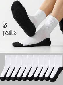 5/10双装男女通用撞色白色中筒袜，户外袜，休闲中筒袜，秋冬袜，保暖袜，棉袜，透气袜，时尚，个性化，柔软，可爱 - 彩色 - 查看 5