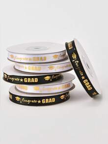 2 rollos de cintas de felicitación de graduación en blanco y negro con efecto metalizado, cintas decorativas para fiestas de graduación, para envolver regalos/manualidades DIY, longitud total de 50 yardas, estilo de graduación en blanco y negro, adecuado para decorar diplomas y vestimenta de graduación - Talla única - Ver 6