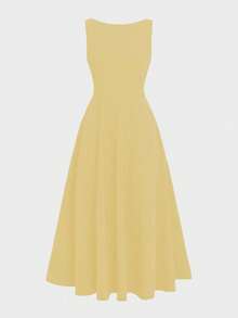 优雅法式浪漫露背镂空收腰性感迷人长裙，适合圣诞节、假日派对、夏季约会等场合。 - 黃色 - 查看 8