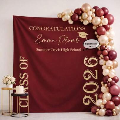 Class Of 2026 Graduation Welcome Sign Decal, Burgundy Wine Red Photo Booth Backdrop Sticker, Personalized Congrats Grad Party Wall Decor (Sticker Only)