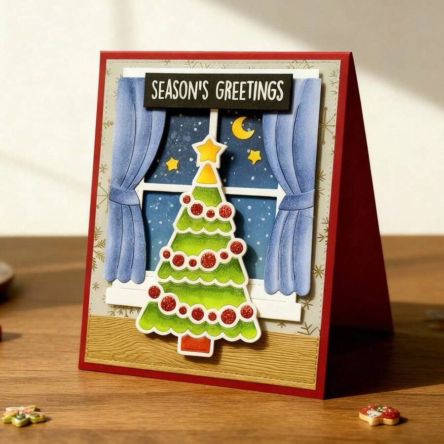 创意圣诞树模具，DIY剪贴簿相册和压花模板，贺卡制作工具，卡片纸切割工艺品，礼品卡制作模板模切。 - 銀色 - 查看 1