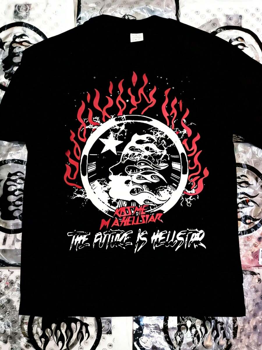 Hellstars The Future Is Hellstars Back Print Y2K Graphic T-Shirt,220g 100% Cotton,Round Neck Short Sleeve,Black Streetwear Essential For Summer Going Out,Unisex Style - 黑色 - 查看 1
