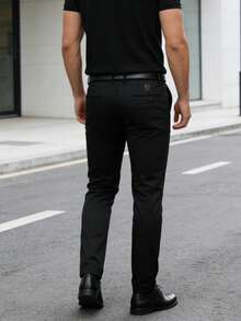 Men's Classic Tiger Head Embroidery Suit Pants, Straight Leg Casual Trousers Suitable For Business Occasions And Gatherings, All Seasons - Black - View 2