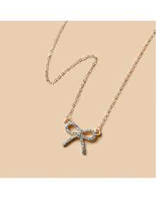 1 chiếc vòng cổ nơ đính đá, tươi trẻ và năng động, thiết kế độc đáo, dây chuyền xương đòn tối giản, mặt dây chuyền hình nơ rỗng, phụ kiện thanh lịch và thời trang. - Nhiều màu - Xem 1