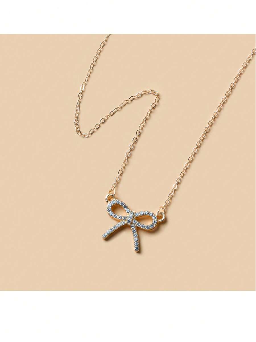 1 chiếc vòng cổ nơ đính đá, tươi trẻ và năng động, thiết kế độc đáo, dây chuyền xương đòn tối giản, mặt dây chuyền hình nơ rỗng, phụ kiện thanh lịch và thời trang. - Nhiều màu - Xem 1