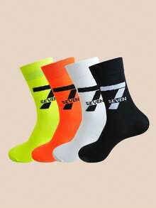 1/4 par de calcetines deportivos de media caña con estampado de dígito 67 y letra, transpirables y casuales para hombres, primavera/verano - Multicolor - Ver 10