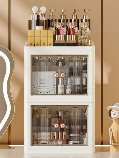 1 Set High-End Makeup Storage Box, Luxury Sliding Drawer Vanity Organizer, Multi-Layer Large Capacity Dustproof Makeup Case, Suitable For Bathroom, Vanity, Lipstick, Skincare, Makeup Brushes, Facial Cleanser, Face Mask Storage