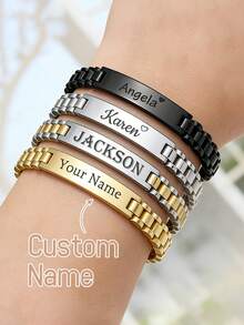 LICVIC Custom Name Men Bracelet,Personalized Stainless Steel Bracelets,Customized Couples Bracelets,Customizable Men Jewelry,Fathers Day Gifts,Birthday Gifts,Gold,Silver,Black,Valentine's Day Gifts,Wedding Gifts,Casual Customization,Daily Wear,Fashion,Bridesmaids,Best Man,Besties,Sisters,Proms,Parties ,Forever Love - Style a - View 2