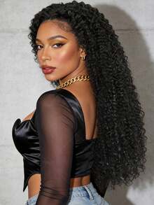 VIOLLY Jerry Curly 28英寸 13x4 高清透明蕾丝前额耳到耳自由分缝 200% 密度 熔合发际线 婴儿绒毛 预先拔毛 预先漂白发结 耐热 轻盈透气 真人发混纺假发 #1B 自然黑 - 1B - 查看 5