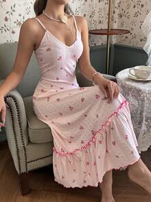 Đầm ngủ in họa tiết jacquard gợi cảm, đồ ngủ thường ngày cho nữ, mùa hè. - Hồng - Xem 5