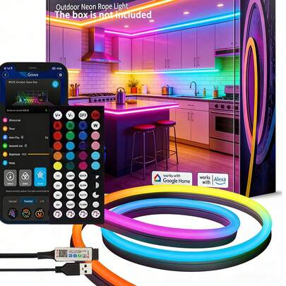 Đèn dây neon ngoài trời, dài 32,8ft (khoảng 9,6m) chống thấm nước, trang trí sân hiên với 64 chế độ chiếu sáng, dải đèn neon hồng ngoại RGB, thanh đèn LED silicon dẻo, đèn trang trí chống thấm nước có điều khiển từ xa không dây, đồng bộ nhạc, đèn LED ngoài trời linh hoạt, đèn đổi màu cho Giáng sinh, trang trí trong nhà/ngoài trời, chiều dài 1m/2m/3m/4m/5m