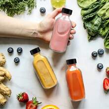 4盎司（约120毫升）带盖小透明玻璃瓶，120毫升波士顿圆形样品瓶，迷你旅行必备或装饰瓶，适合储存药品、果汁、保健品、姜汁汽水、水等液体，非常适合户外和露营使用。 - 彩色 - 查看 9