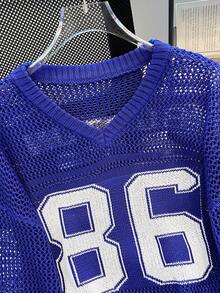 Women's Summer Oversized Sweatshirt, Unisex Casual Loose Fit Numeric Print Lightweight Airy Knit Top Spring - Royal Blue - View 3