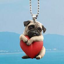 1/2/3pcs Acrylic Pug Dog Holding Heart Car Rearview Mirror Hanging Ornament, Keychain Backpack Decor Gift Accessory, 2D - Multicolor - View 7