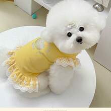 春夏宠物狗连衣裙，华夫格蕾丝边镶钻公主裙，适合小型犬 - 彩色 - 查看 2