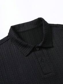 男士复古硬币图案纹理纯色短袖 Polo 衫 - 黑色 - 查看 6