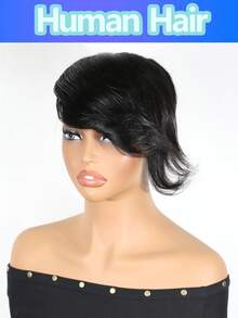 Women's Real Human Hair Slightly Curled Straight Hair Topper,Side Forehead Part Hairline Cover Toppers Hairpiece Extensions 8 Inch - Natural Black - View 6