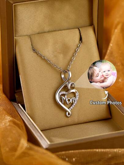 Custom Photo Projection "Mom" Heart Necklace | Personalized Jewelry | Gift For Mom | Perfect For Mother's Day & Birthdays