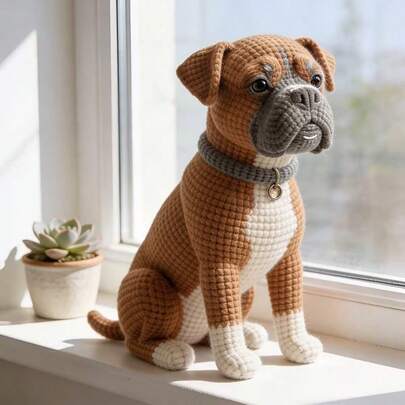 Bộ dụng cụ móc len | Chó Boxer Amigurumi | Búp bê nhồi bông thủ công bằng len mềm | Vật trang trí mang lại cảm giác ấm áp | Giáng sinh | Sinh nhật | Tân gia | Quà tặng cho bạn gái | Mẹ | Bạn thân | Thiếu niên | Người lớn | Bao gồm video hướng dẫn | Hướng dẫn từng bước
