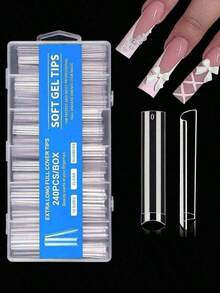 240Pcs 3XL Extra Long No C Curve Clear Nail Tips, 12 Sizes Half Cover Straight Tapered Square Fake Nails - Thông thoáng - Xem 1
