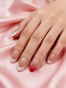 10 piezas de uñas postizas cortas, estilo de niña dulce, forma de almendra, uñas acrílicas de prensa aptas para que las mujeres y niñas las usen en fiestas de vacaciones, uñas postizas reutilizables hechas a mano con 1 lima de uñas mini y 1 etiqueta autoadhesiva - Multicolor - Ver 9