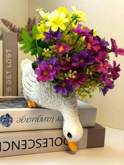 1pc Charming Duck Drinking Water Sculpture Planter, Home Kitchen Decor, Figurine Decor, Planter Vase, Suitable For Home Decor Living Room, Bedroom, Study, Wedding Party, Holiday Atmosphere, Valentine's Day, Wedding Gift, Best Holiday Gift, Display Stand Decor, Outdoor Enthusiasts, Holiday Party