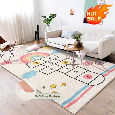 سجادة سميكة عالية الجودة شبيهة بالكشمير | نمط مربعات قوس الممتع للأطفال، تجمع بين الألعاب والديكور: مادة سميكة عالية الكثافة شبيهة بالكشمير، ناعمة وصديقة للبشرة، مع ظهر مطاطي مانع للانزلاق، متينة ومقاومة للبهتان، قابلة للغسل في الغسالة، وسهلة الصيانة اليومية.
