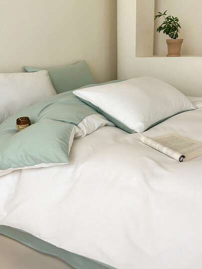 New Solid Color Patchwork Nordic Style Simple Polyester Duvet Cover 3 PiecesSet