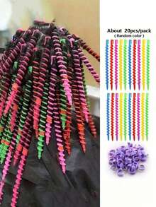 20件套螺旋卷发棒套装，DIY造型工具，长发螺旋卷发棒，无需加热螺旋卷发棒，造型工具套装，沙龙级卷发棒 | 趣味发饰 | 发夹，美妆工具套装，女士圣诞礼物，礼品，旅行，返校季 - 彩色 - 查看 5