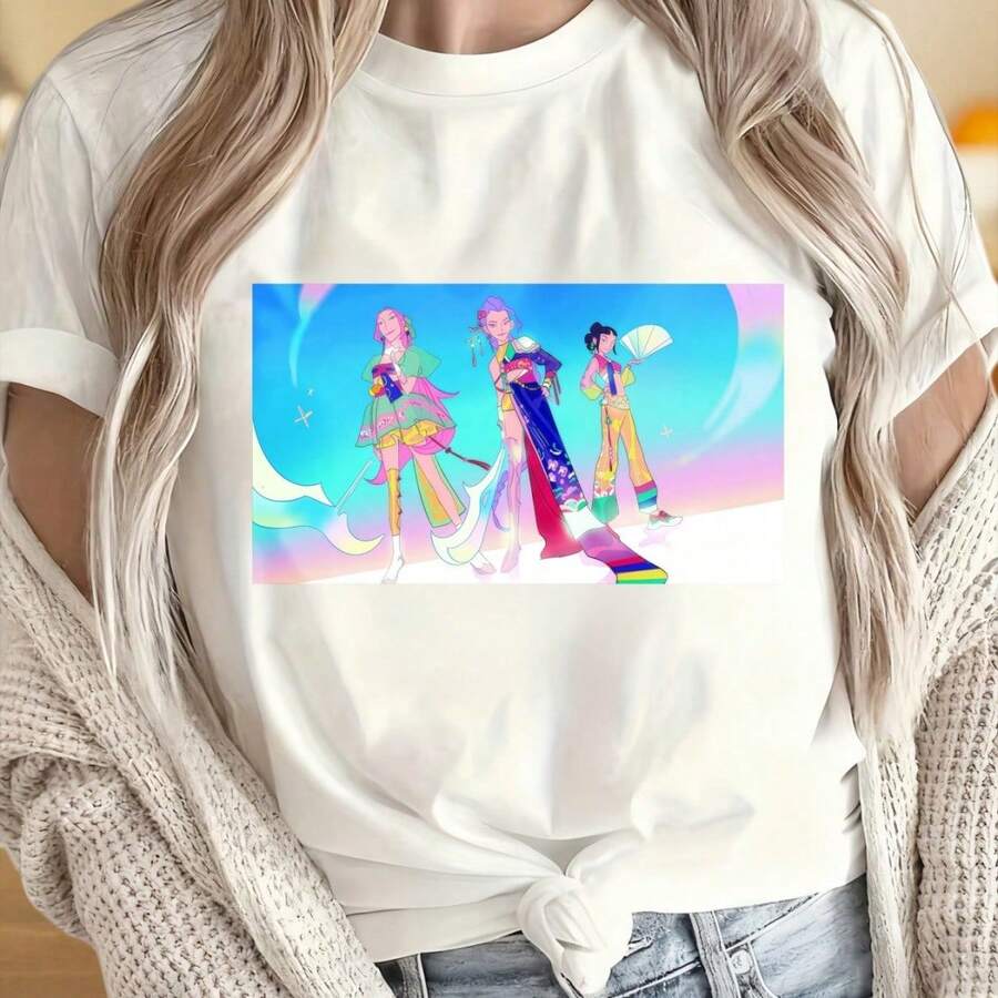 Anime Girls Fantasy Fashion T Shirt Women Casual Streetwear Graphic Tee Top - 白色 - 查看 1