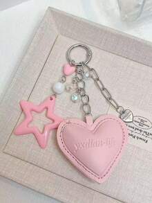 1pc Pink Heart Leather Camera Keychain, Bag & Phone Charm - Pink - View 1